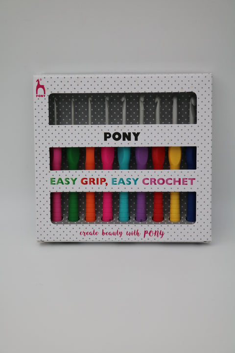Pony Easy Grip crochet hooks 14 cm. 9 sizes