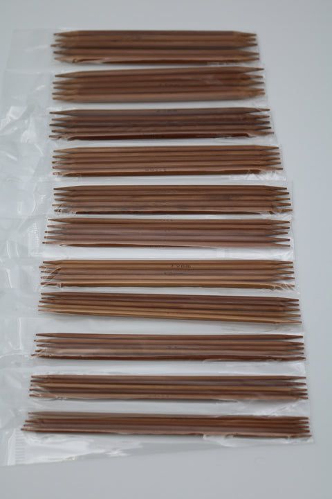 Bamboo 5 needles/stocking needles 13 cm. 11 sizes 2-5 mm.