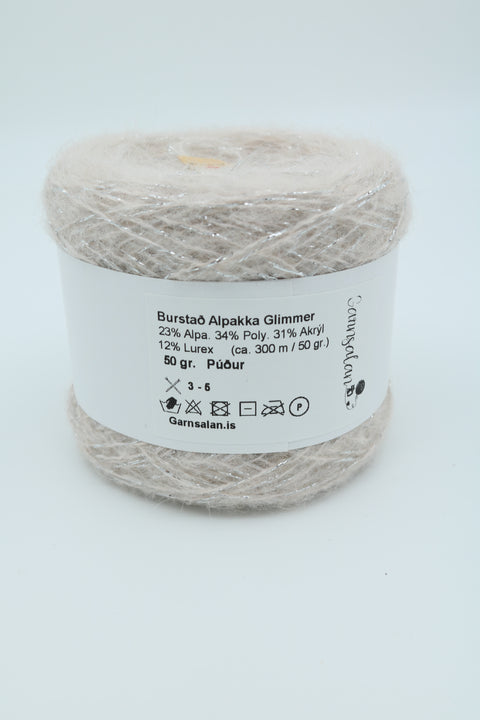 Burstað Alpakka Glimmer garn - 25 gr. Eitt og sér eða sem fylgiþráður - Glimmer.