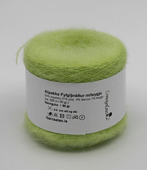 Alpakka fylgiþráður með 7% teygju - 25 gr. Neongulur