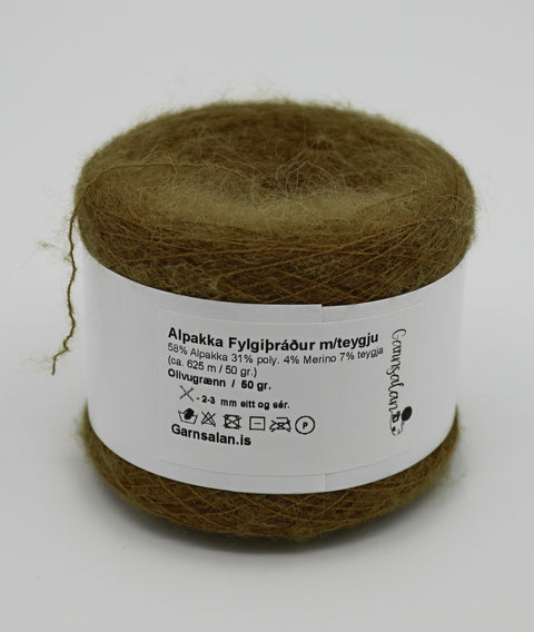 Alpakka fylgiþráður með 7% teygju - 25 gr. Ólivugrænn