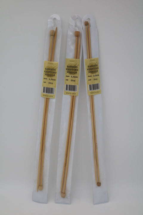 Bamboo 2 knitting needles 30 cm. 3 sizes 3, 3.5 and 4 mm.