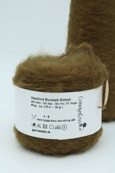 Stanford - Burstað Mohair – 40% Mohair 10% Merino 30% Akryl 18% Polyester og 2% teygja - 50 gr. Hvítt og Veiðigrænn